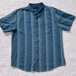 Prana retro tiki striped pattern button up shirt